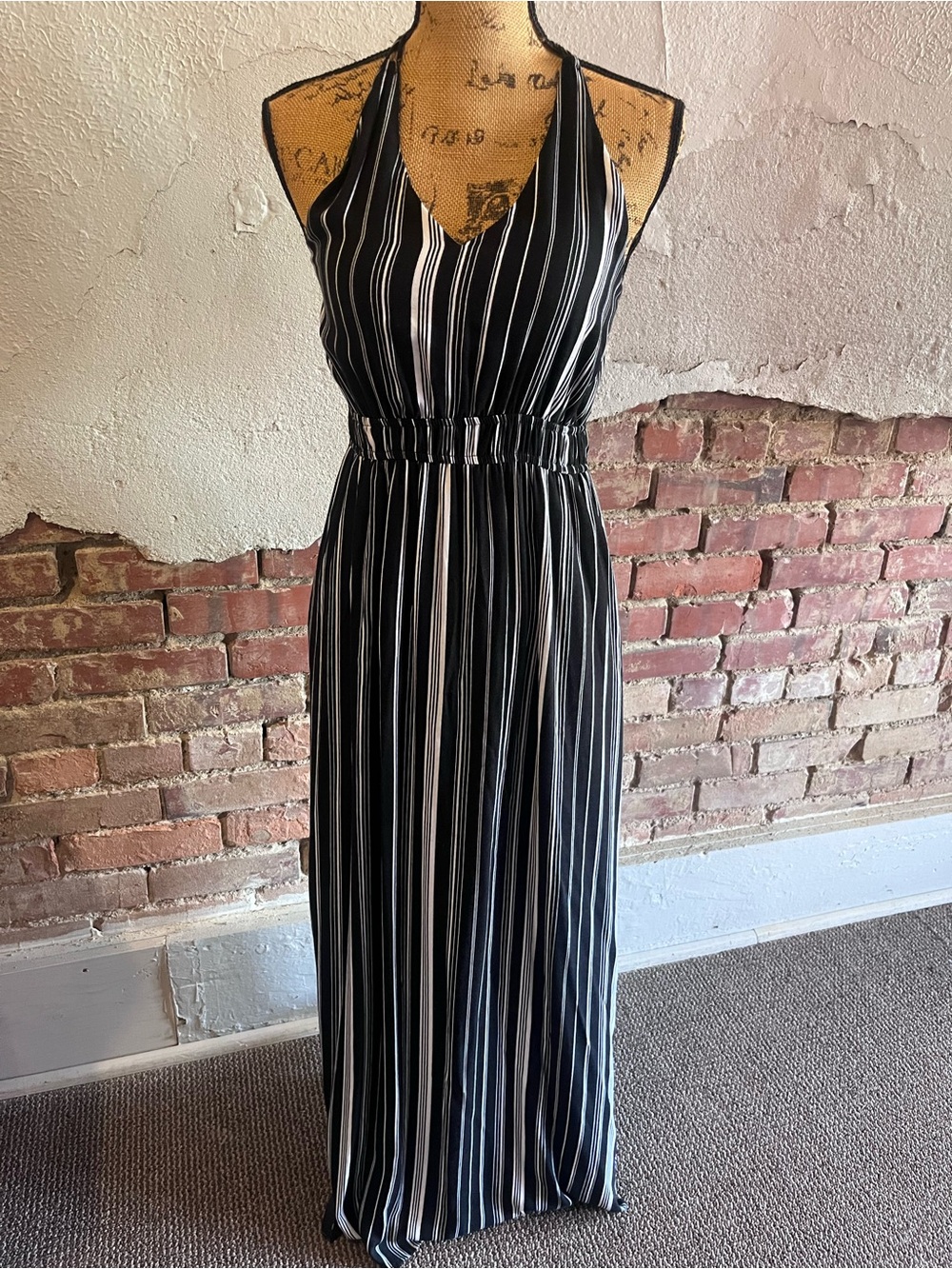Maurices Black and White Striped Halter Maxi Dress